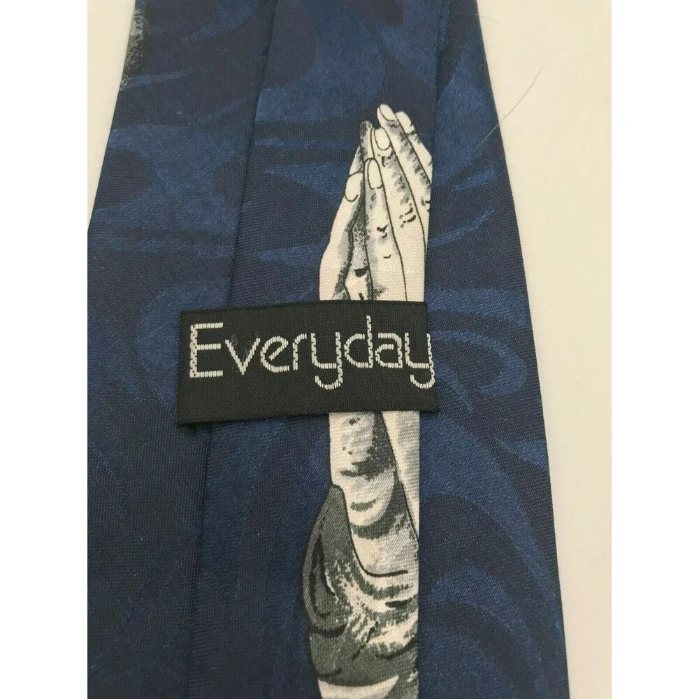 Everyday PRAYING HANDS Navy Blue Men's Tie. 56 x 4 in Classic Necktie. Religious